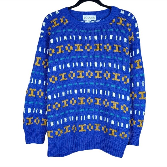 ACCENTO Hand Knit Peru Cotton Fair Isle Artisan Sweater Top Size M - Picture 1 of 3